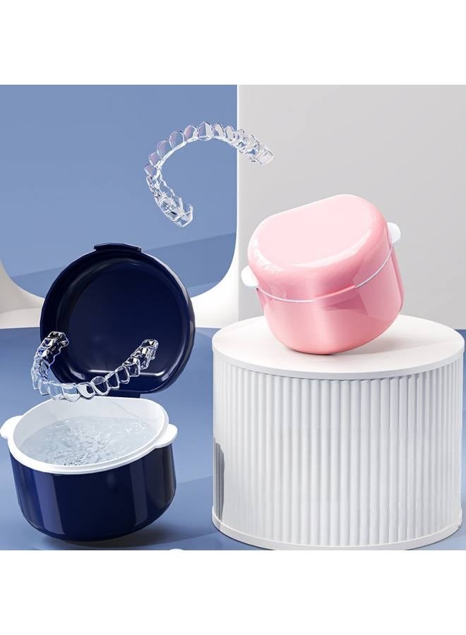 2 PCS Denture Case Dental Mouthguard Case, Denture Bath Box Cleaning with Strainer Basket and Lid Waterproof,Cute Denture Holder Retainer Storage Soak Container for Travel - Image 3