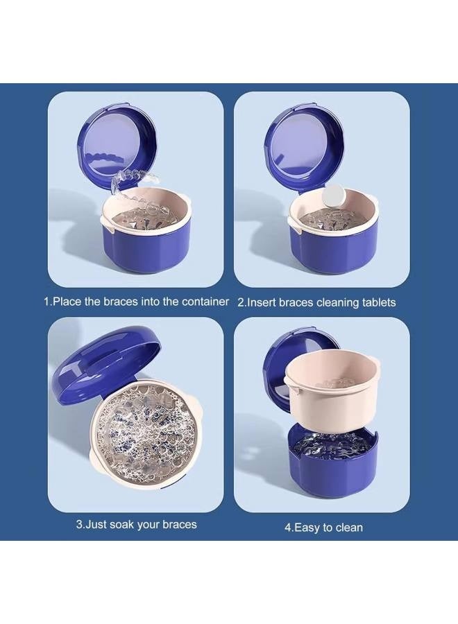 2 PCS Denture Case Dental Mouthguard Case, Denture Bath Box Cleaning with Strainer Basket and Lid Waterproof,Cute Denture Holder Retainer Storage Soak Container for Travel - Image 4