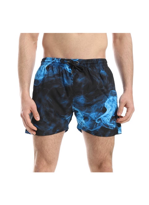 Slash Pockets Slip On Swim Shorts - Black & Sky Blue
