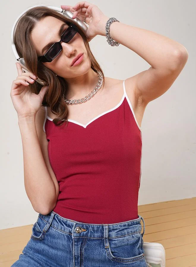 globus Women Maroon Sweetheart Neck Strappy Top