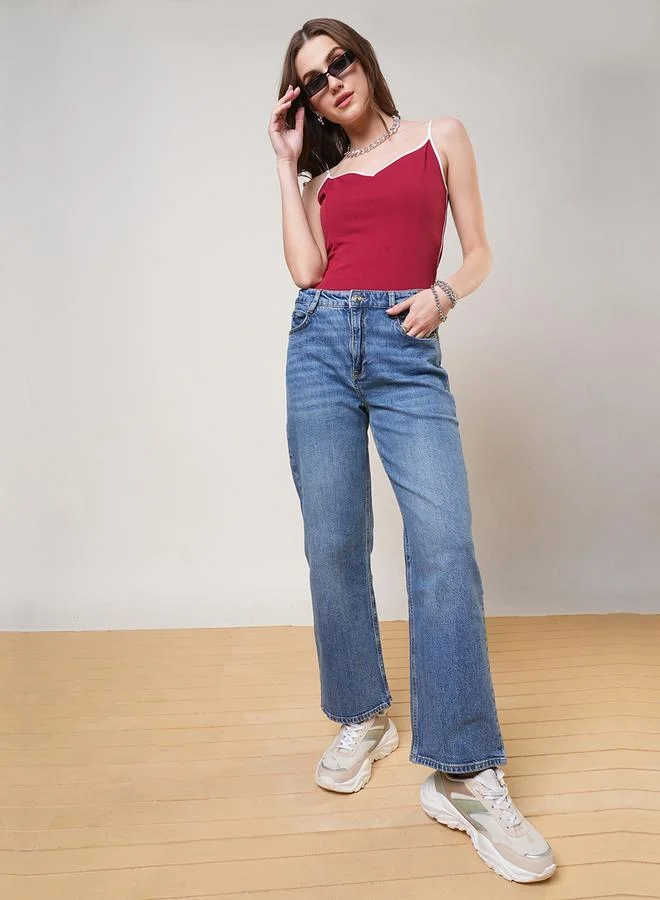 globus Women Maroon Sweetheart Neck Strappy Top