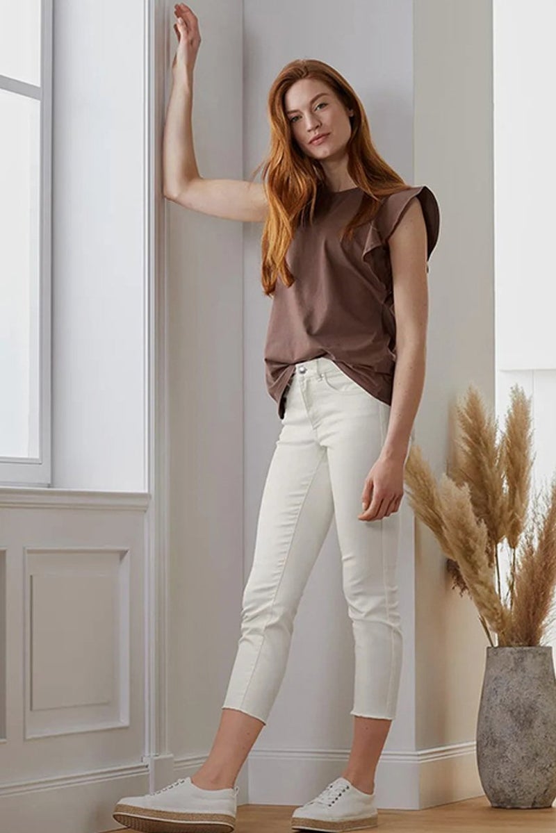 Tchibo جينز نسائي ضيق بسيط قابل للتمدد، أبيض - Image 1