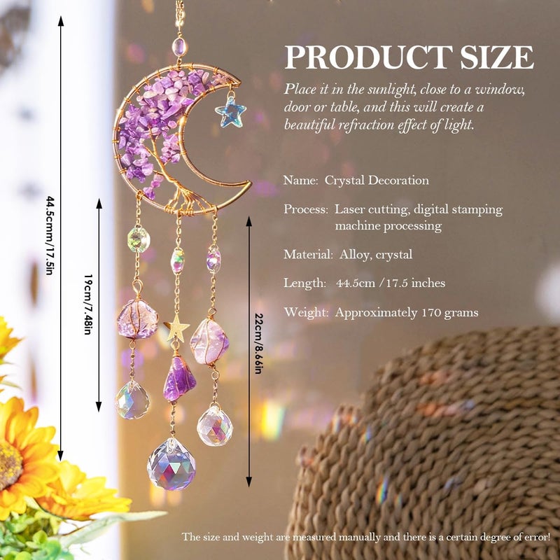 MplehDa Suncatcher Crystal Wind Chime, Hanging Wind Chime Rainbow Moon Pendant Crystals, Window Decoration, Hanging, Crystal Suncatcher Prism Light Catcher Suncatcher for Garden, Home, Office - Image 2