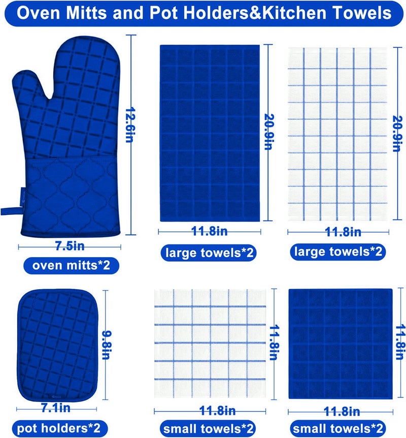 BSKSSK Oven Mitts Pot Holders Sets/Kitchen Towels and Dishcloths  Oven Gloves Kitchen Dish Towels 500 Degree Heat Resistant Potholders with Non-Slip Silicone Surface for Cooking  Grilling  Baking-Royal Blue - Image 2