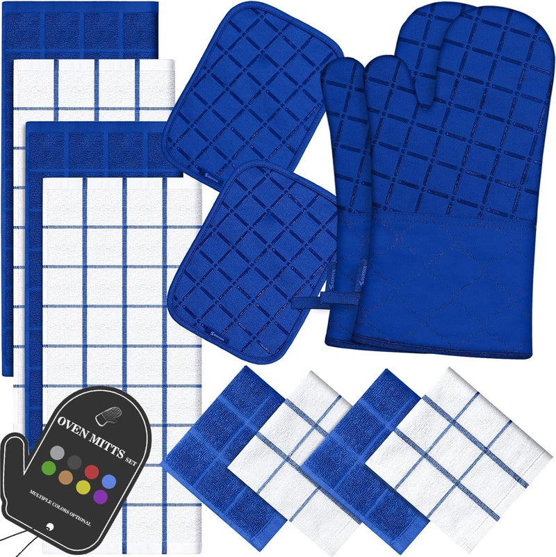 BSKSSK Oven Mitts Pot Holders Sets/Kitchen Towels and Dishcloths  Oven Gloves Kitchen Dish Towels 500 Degree Heat Resistant Potholders with Non-Slip Silicone Surface for Cooking  Grilling  Baking-Royal Blue - Image 1