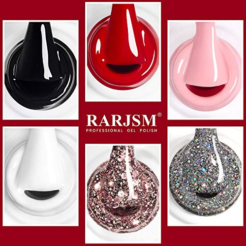 RARJSM Gel Nail Polish Kit Glitter Rose Gold Silver Gel Polish Pastel Pink Classic Red Black White Nail Polish Set Curing Required Nail Art Manicure Salon 75ML Each Bottle - Image 5
