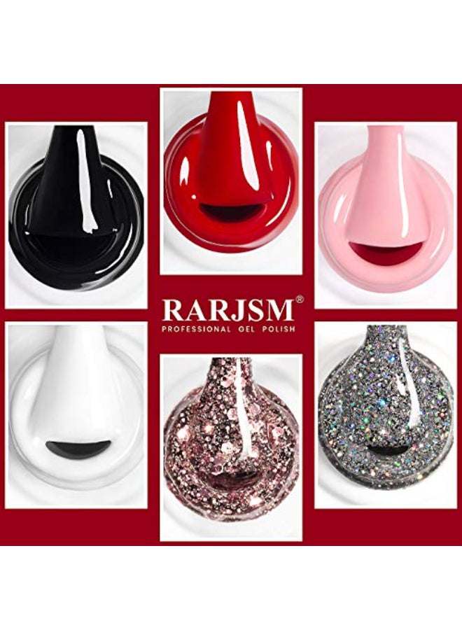 RARJSM Gel Nail Polish Kit Glitter Rose Gold Silver Gel Polish Pastel Pink Classic Red Black White Nail Polish Set Curing Required Nail Art Manicure Salon 75ML Each Bottle - Image 4
