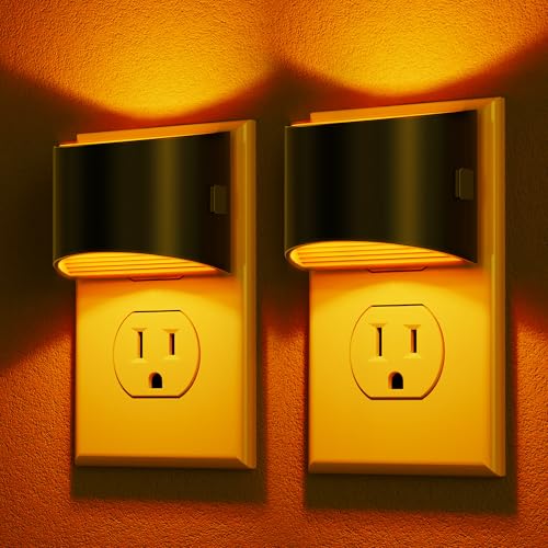 DORESshop LED Night Light[2 Pack], Night Lights Plug into Wall, 3 Level Brightness Adjustable Plug in Night Light, Dusk to Dawn Sensor, Nightlights for Adults, Bedroom, Bathroom, Hallway, Amber - Image 1