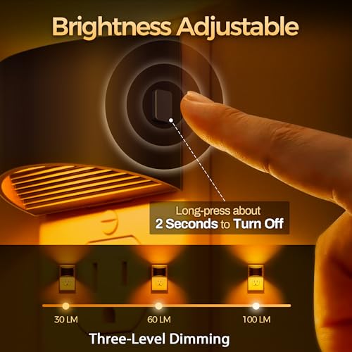 DORESshop LED Night Light[2 Pack], Night Lights Plug into Wall, 3 Level Brightness Adjustable Plug in Night Light, Dusk to Dawn Sensor, Nightlights for Adults, Bedroom, Bathroom, Hallway, Amber - Image 2