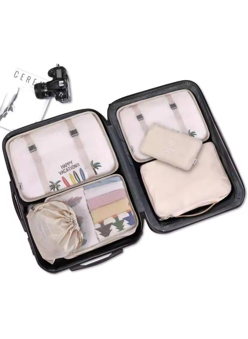 طقم منظم أمتعة ومكعبات تعبئة للسفر من 8 قطع مع حقيبة أدوات تجميل - بيج - Image 3