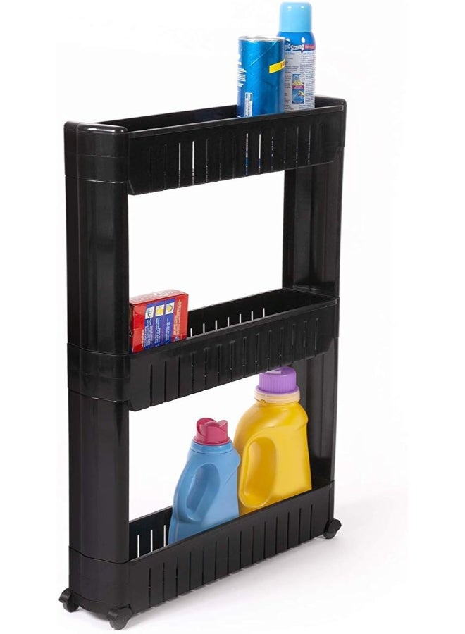 3-Tier Rack Shelf With Wheels Black - Image 3