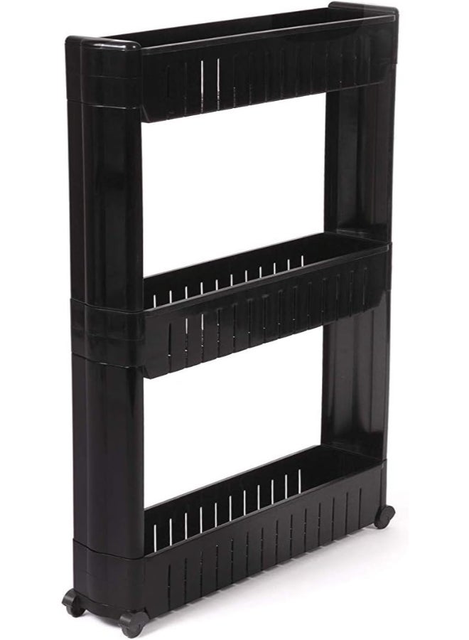 3-Tier Rack Shelf With Wheels Black - Image 1