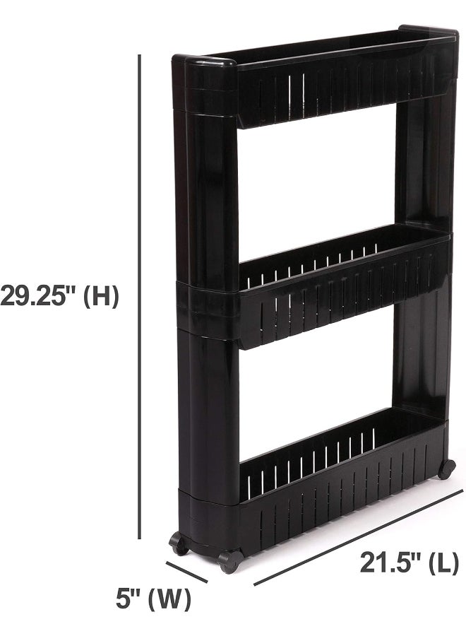 3-Tier Rack Shelf With Wheels Black - Image 4