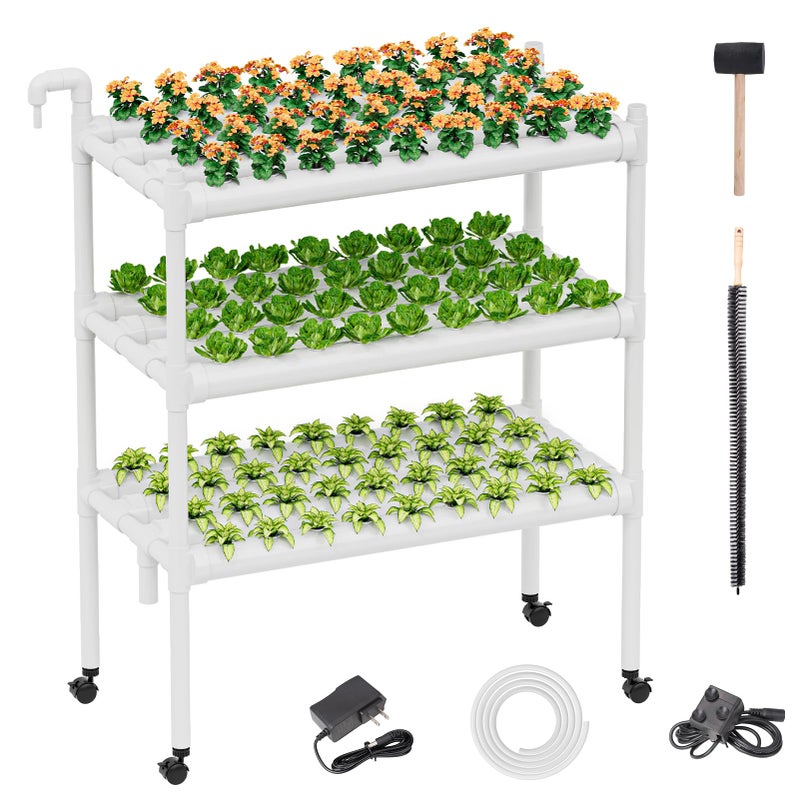 SPECILITE Hydroponics Growing System with Wheels, 3-Tier 108 Plant Sites Food-Grade PVC-U Pipes Gardening kit for Leafy Vegetables, Lettuce, Herbs, Water Pump, Indoor, Outdoor - Image 1