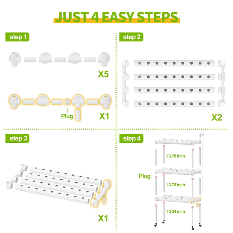 SPECILITE Hydroponics Growing System with Wheels, 3-Tier 108 Plant Sites Food-Grade PVC-U Pipes Gardening kit for Leafy Vegetables, Lettuce, Herbs, Water Pump, Indoor, Outdoor - Image 5