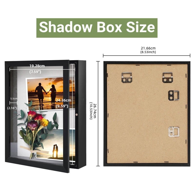 Muzilife 8x10 Shadow Box Picture Frame - 2.16"" Deep Wood & Glass Display Case Ready to Hang Memory Box Baby Sports Memorabilia  Wedding  Tickets  and Photos (Black) - Image 2