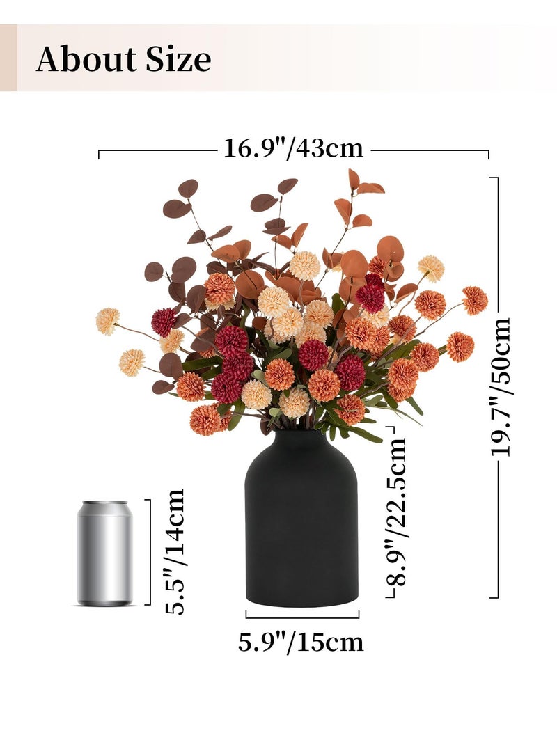 BLOSMON Flower Centerpiece Table Decorations: Metal Vase with 12 Stems of Fake Mums Kiku Flowers Eucalyptuses for Home Dining Room - Burnt Orange Artificial Pom Poms Floral Arrangement in Vase - Image 4