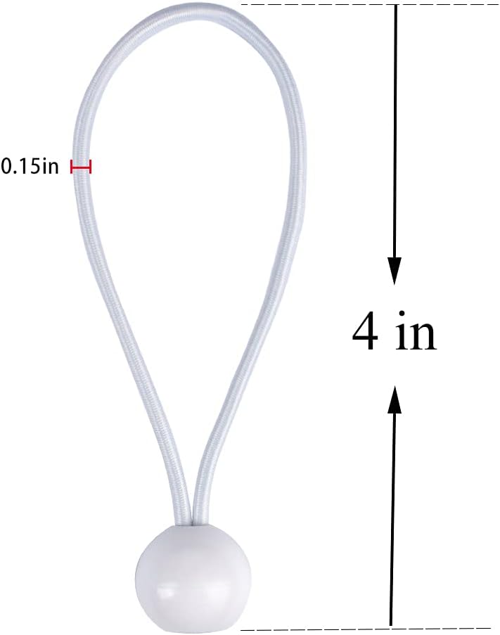 AOPRIE 30 Pcs Bungee Cords with Balls 4 inch White Ball Bungees Heavy Duty Tarp Bungee Cords Trap Weather Resistant Tie Down Strap for Camping, Tents, Cargo, Holding Wire and Hoses - Image 2