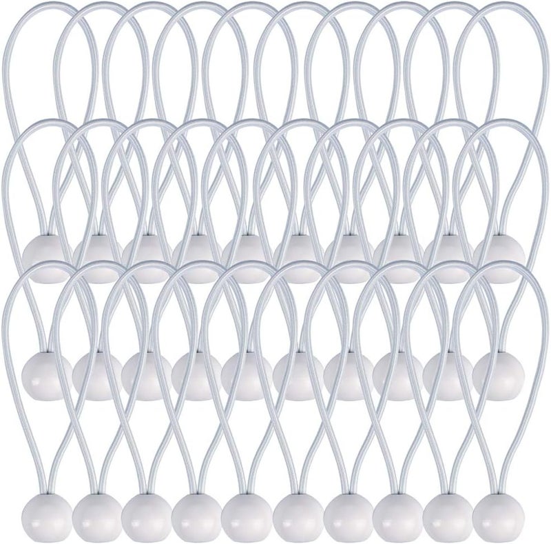 AOPRIE 30 Pcs Bungee Cords with Balls 4 inch White Ball Bungees Heavy Duty Tarp Bungee Cords Trap Weather Resistant Tie Down Strap for Camping, Tents, Cargo, Holding Wire and Hoses - Image 1