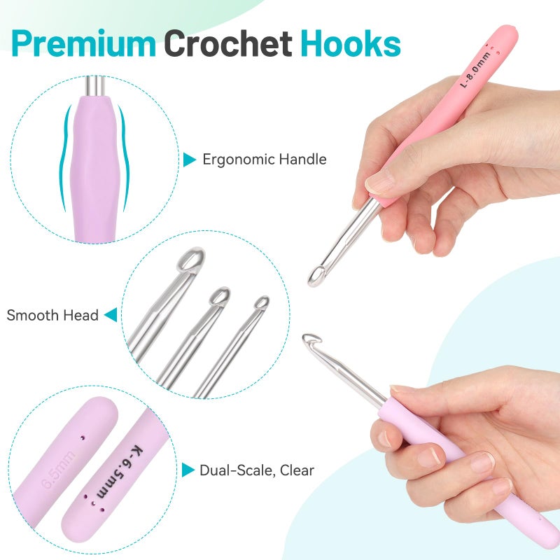 Coopay Crochet Hooks Set with Case, 12 Size Ergonomic Crochet Needles for Beginner Adult Arthritic Hands, 2mm(B)-8mm(L) Extra Long Knitting Hook for Crocheting Yarn- Great DIY Craft Christmas Gift - Image 3