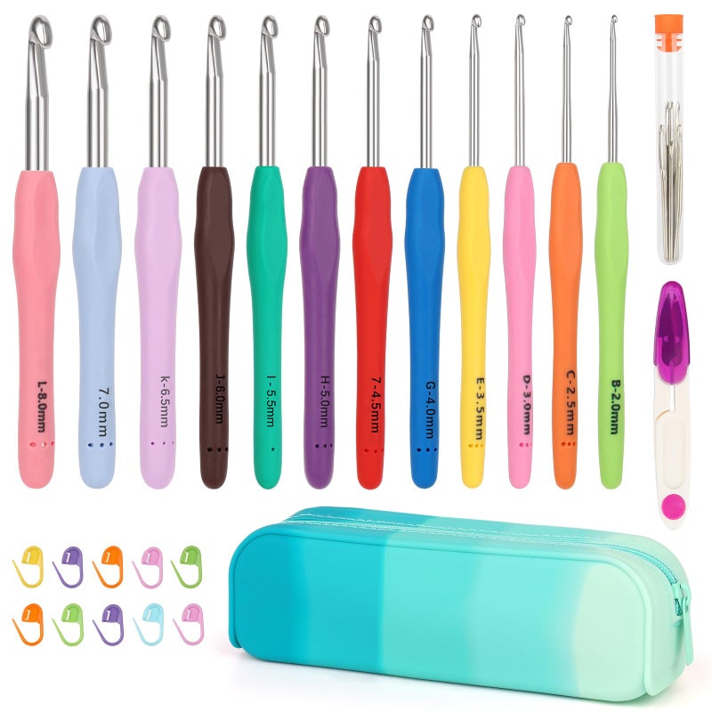 Coopay Crochet Hooks Set with Case, 12 Size Ergonomic Crochet Needles for Beginner Adult Arthritic Hands, 2mm(B)-8mm(L) Extra Long Knitting Hook for Crocheting Yarn- Great DIY Craft Christmas Gift - Image 1