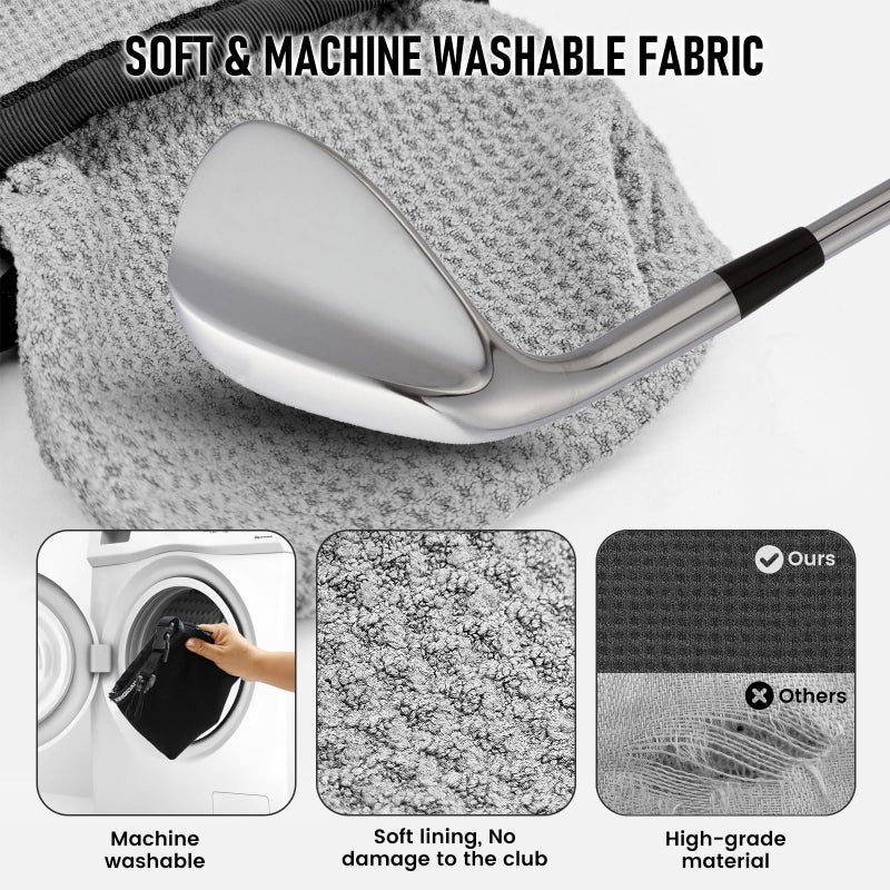 XINQIDAI Golf Club and Golf Ball Cleaning Bag - Cleans Club Grooves, Golf Bag Accessories,Waterproof Clean Face Tech, Detachable Clip, Machine Washable,Golfer Gifts for Men(1-Pack,BLACK) - Image 3