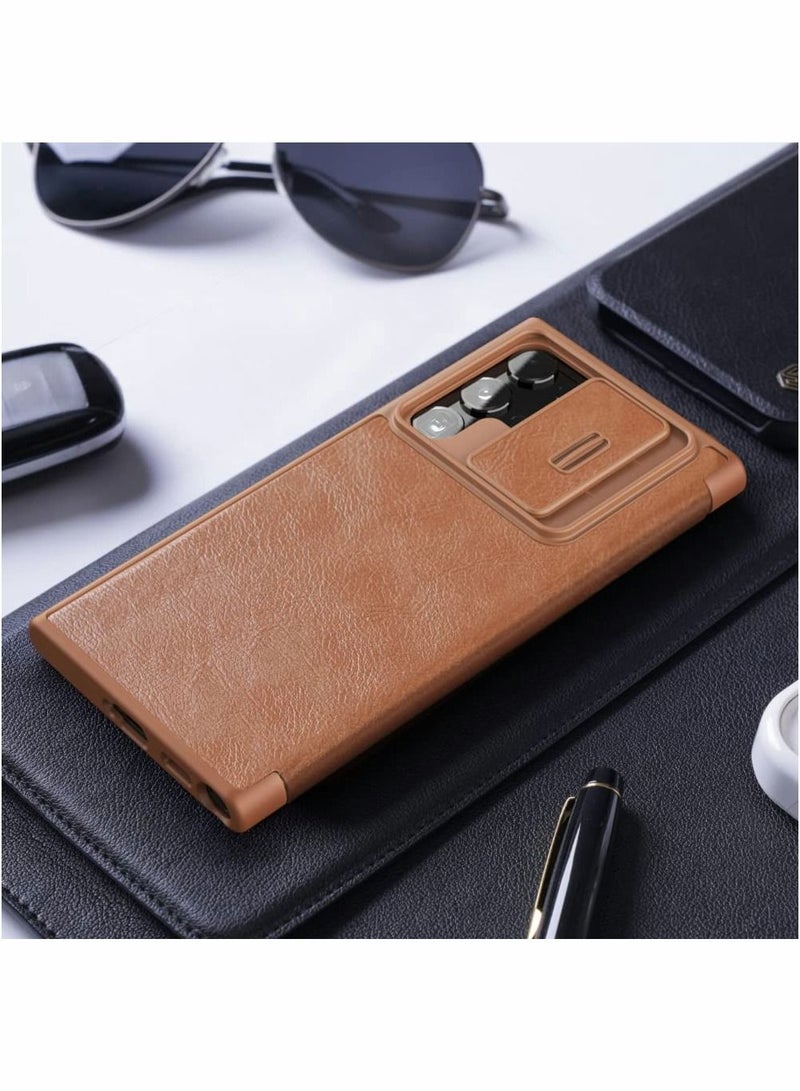 Excefore Case for Samsung Galaxy S22 Ultra Case with Camera Cover and Card Holder, PU Leather Case with Flip Cover and Slide Camera Protection, Durable Shockproof Cover for Samsung S22 Ultra (Brown)  - Image 5