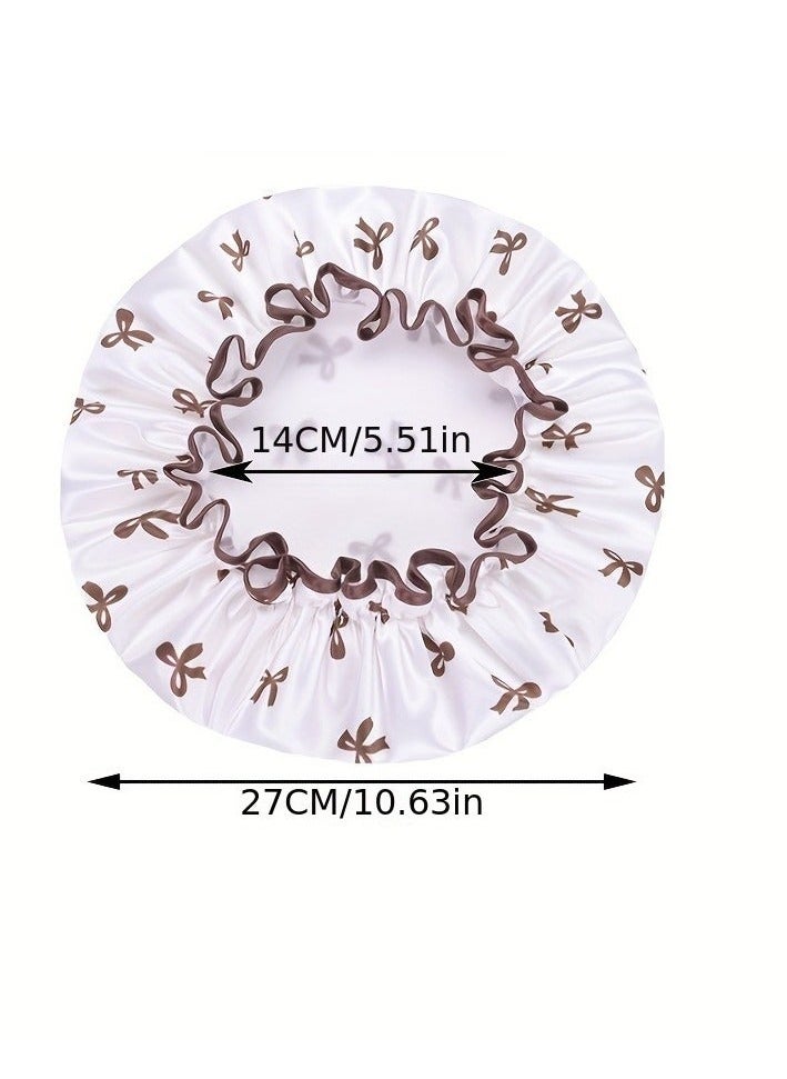 2pcs, Double Layer Waterproof Shower Cap, Adult Long Hair Bathing Protector, Multi-Purpose Home u0026 Kitchen Anti- Hat, Satin Finish With Bow Detail, Elastic Band Design, Durable And Reusable - Image 3