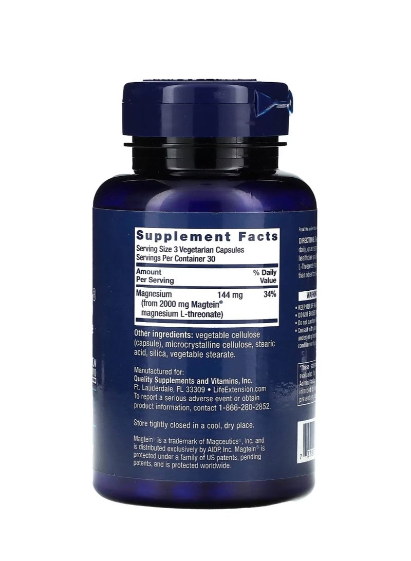 لايف إكستنشن نيورو-ماج مغنيسيوم إل-ثريونات 144 مجم 90 كبسولة نباتية (48 مجم لكل كبسولة) - Image 2