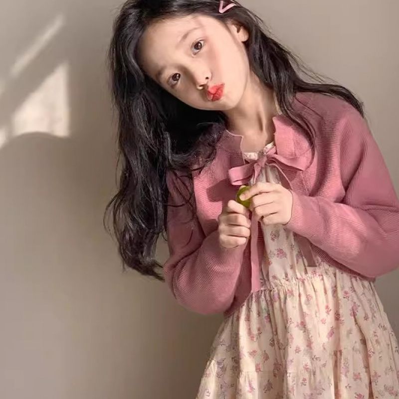 Girls dress Spring and Autumn New Childrens Floral Skirt Knitted Coat Early Spring Floral Skirt Western Style ◆◇Dress+outwear (two-piece set)◆◇