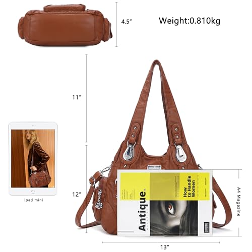 angel kiss Handbags for Women Soft PU Leather Large Hobo Bags for Women Shoulder Bag Brown - Image 2