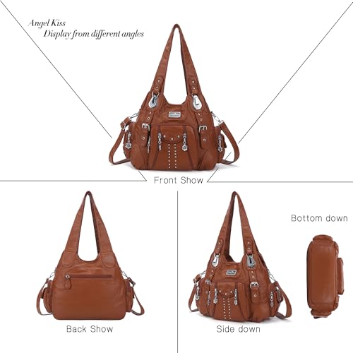 angel kiss Handbags for Women Soft PU Leather Large Hobo Bags for Women Shoulder Bag Brown - Image 3