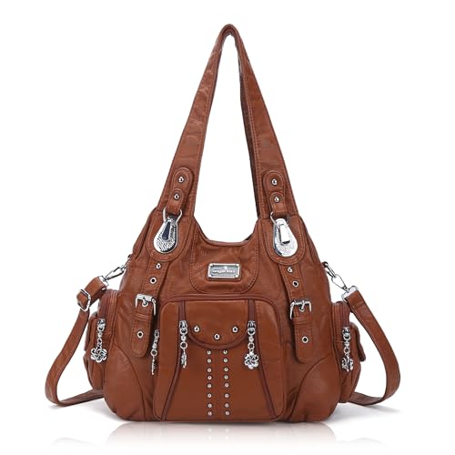 angel kiss Handbags for Women Soft PU Leather Large Hobo Bags for Women Shoulder Bag Brown - Image 1