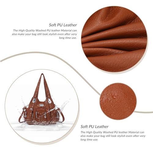 angel kiss Handbags for Women Soft PU Leather Large Hobo Bags for Women Shoulder Bag Brown - Image 5