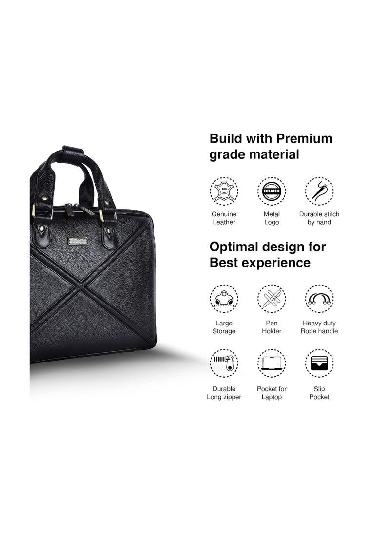 HAMMONDS FLYCATCHER - HAMMONDS FLYCATCHER Genuine Leather Office Bag for Men, Laptop Bag for Men, Leather Bag for men for 15.6 Inch Laptop, Adjustable Strap, Multi Compartments, Water Resistant, 1 Year Warranty - Black - Image 1
