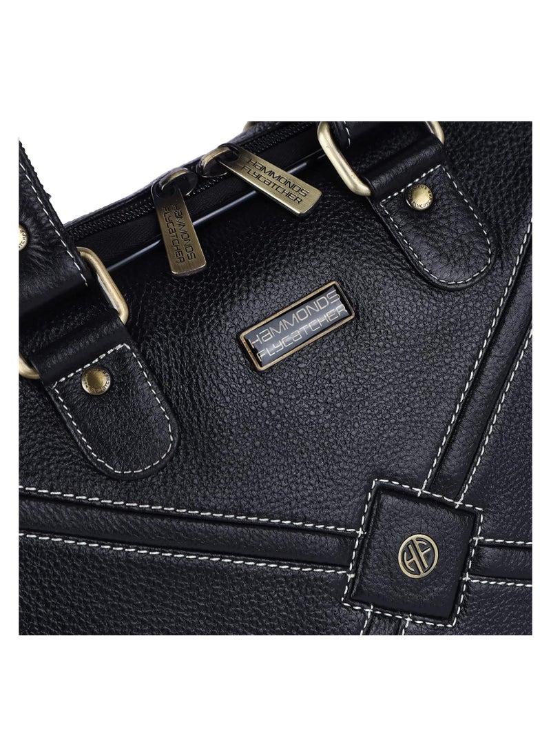 HAMMONDS FLYCATCHER - HAMMONDS FLYCATCHER Genuine Leather Office Bag for Men, Laptop Bag for Men, Leather Bag for men for 15.6 Inch Laptop, Adjustable Strap, Multi Compartments, Water Resistant, 1 Year Warranty - Black - Image 1