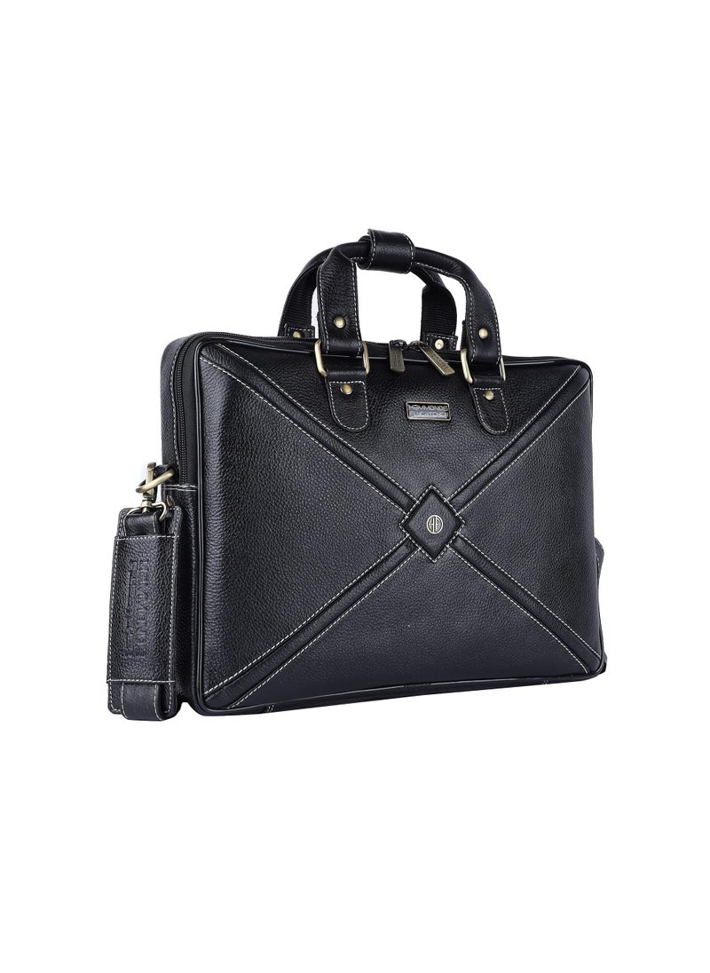 HAMMONDS FLYCATCHER - HAMMONDS FLYCATCHER Genuine Leather Office Bag for Men, Laptop Bag for Men, Leather Bag for men for 15.6 Inch Laptop, Adjustable Strap, Multi Compartments, Water Resistant, 1 Year Warranty - Black - Image 1