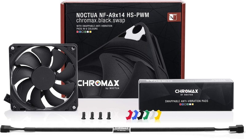 Noctua NF-A9x14 HS-PWM chromax.black.swap Premium Slim Fan - 92x14mm, High Airflow, Low Noise, Customizable Color Pads - Image 3