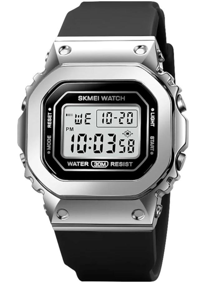 SKMEI SKMEI 1796 Waterproof Shockproof Small Dial Metal Watch for Men Women Multi-Function with Date Soft PU Bracelet Luxury Steel Watch Waterproof Shockproof Multifunction (Silver) 