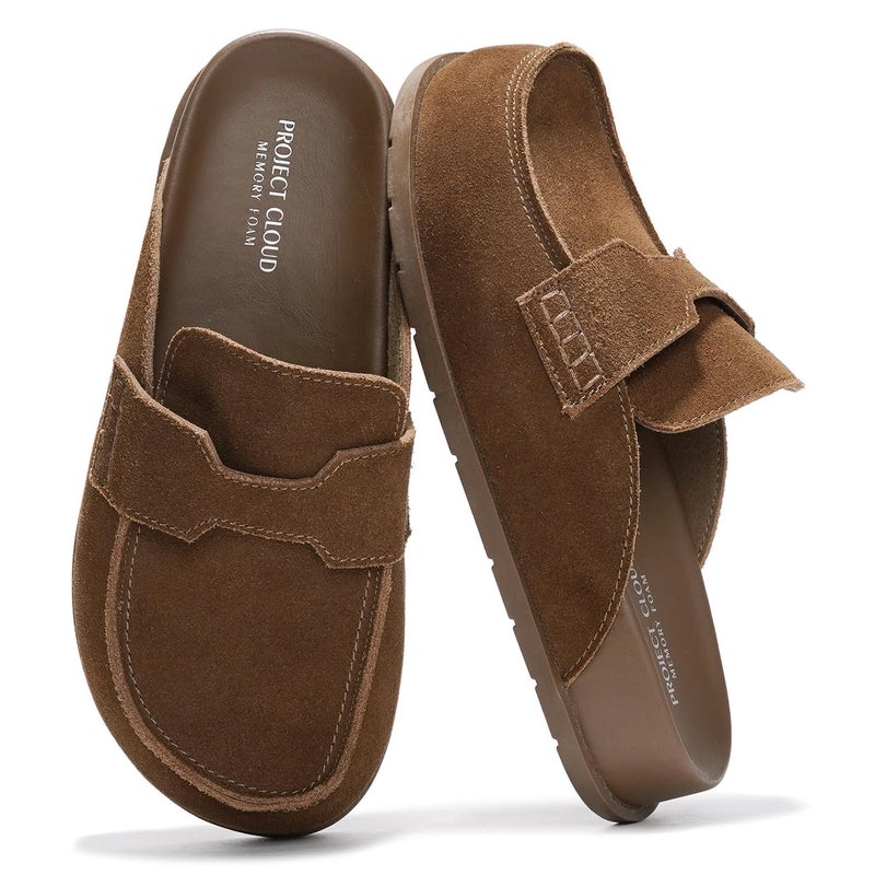 Project Cloud 100% Genuine Leather Womens Clogs - Plush & Soft Insole with Arch Support Non Slip Mules & Clogs for Women Footwear - Water Resistant Women Shoes (Foamy, CHOCSUEDE, 6.5) - Image 1