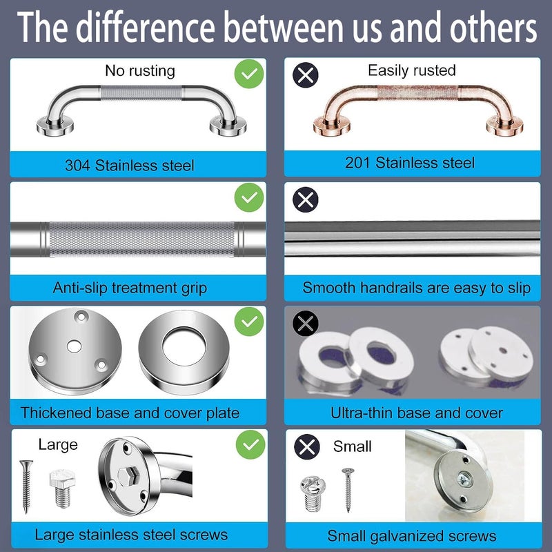 CHAMSUREUK 2 Pack 330mm 13inch Grab Bar Rail, 304 Stainless Non-Slip Bath Safe Handle - Image 3