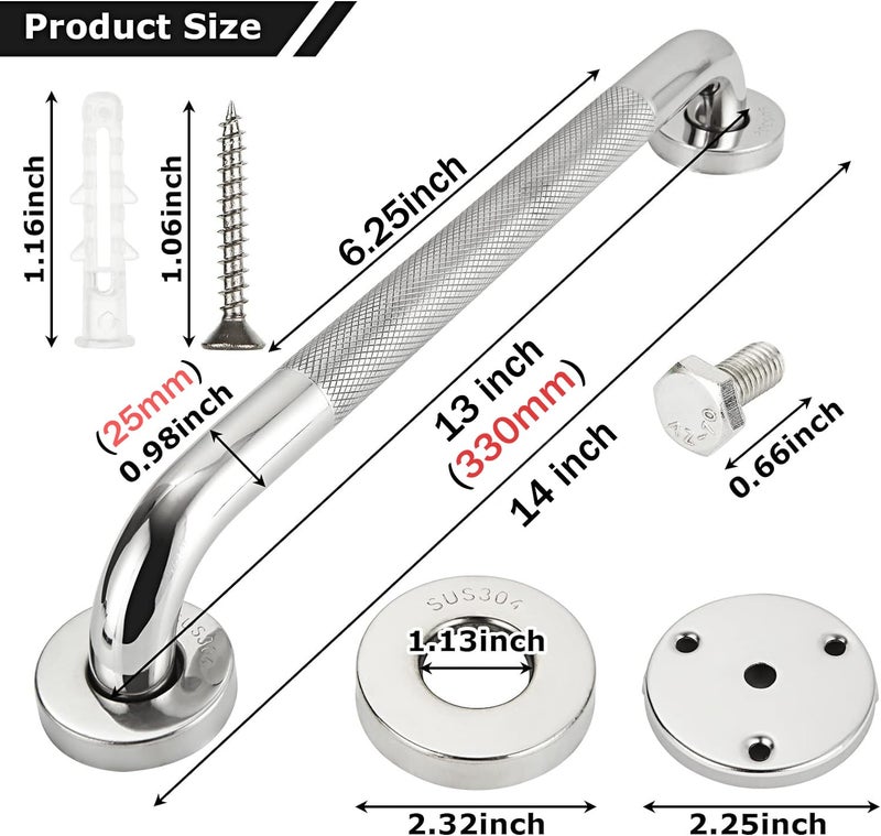 CHAMSUREUK 2 Pack 330mm 13inch Grab Bar Rail, 304 Stainless Non-Slip Bath Safe Handle - Image 5