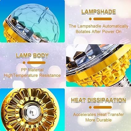 Krysnas Rotating Magic Ball Light with Lamp Holder Set Retro Disco Lights Colorful Disco Rotating Magic Ball Light Bulb with Sockets Magic Ball RGB LED Stage Light Pcs of 1 - Image 4