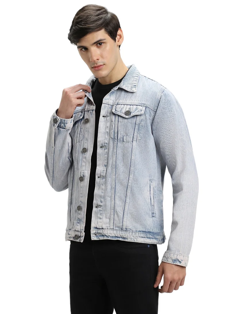 Dennis Lingo Regular Fit Indigo Men's Washed Denim Jacket, Full Sleeves, Spread Collar, Casual, Button Closure