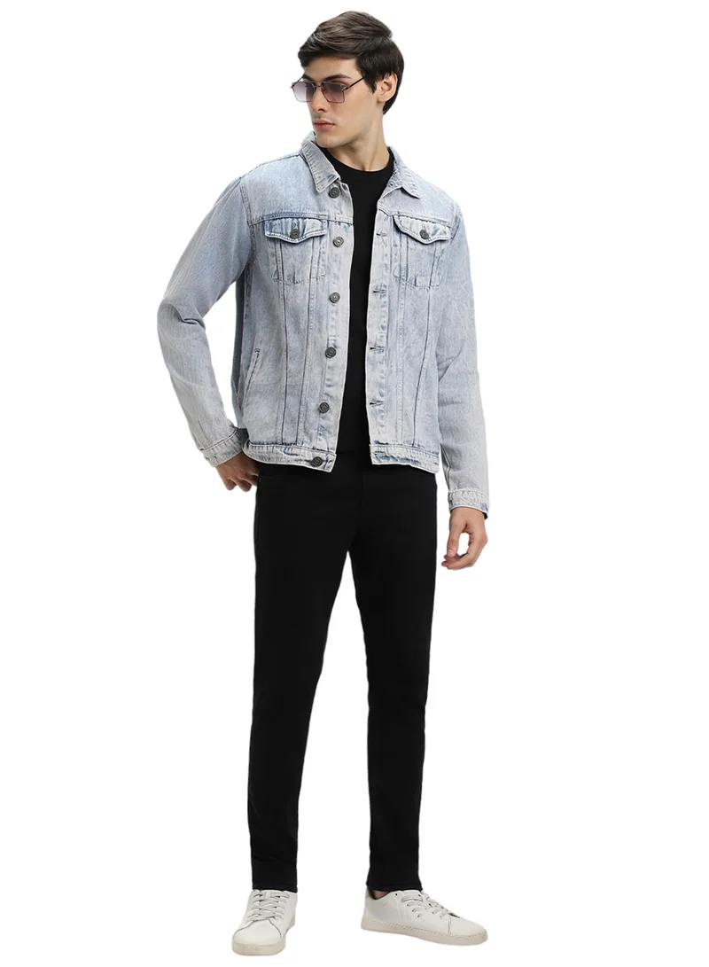 Dennis Lingo Regular Fit Indigo Men's Washed Denim Jacket, Full Sleeves, Spread Collar, Casual, Button Closure