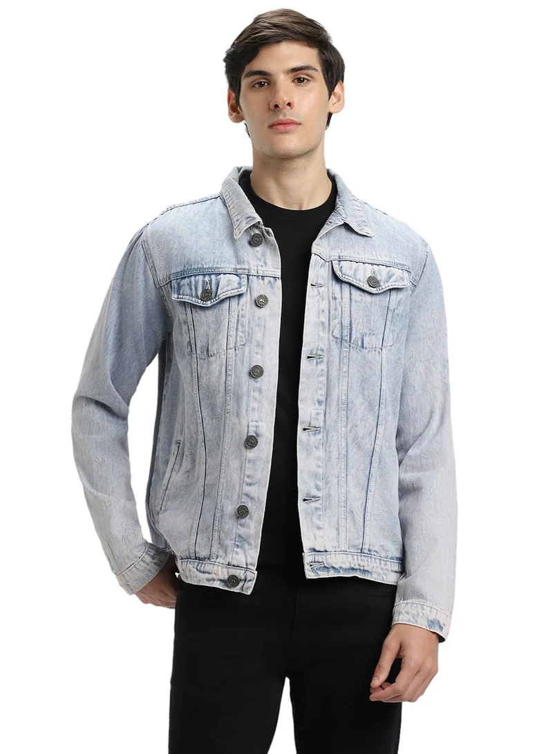 Dennis Lingo Regular Fit Indigo Men's Washed Denim Jacket, Full Sleeves, Spread Collar, Casual, Button Closure
