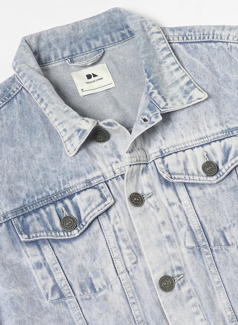 Dennis Lingo Regular Fit Indigo Men's Washed Denim Jacket, Full Sleeves, Spread Collar, Casual, Button Closure