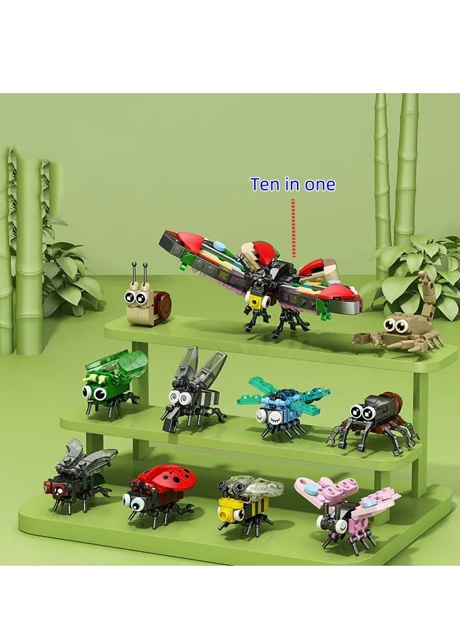 Children's Educational Small Particle Assembly Building Block Collection Set Toy(Insect 10 Small Packs)