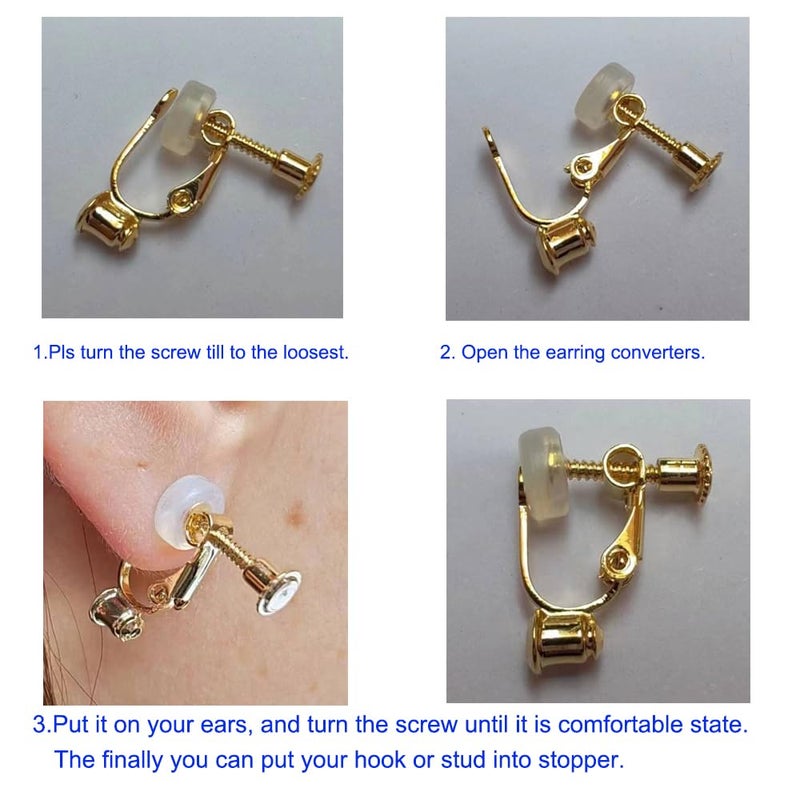 DIYEAR Golden Clip on Earring converters with Silicon Earring Pads, 16pcs Hypoallergenic Round Flat Back Tray Earring Clips Easy Open Loop DIY Earring Making for Women Men Girls Non-Pierced Ears - Image 2