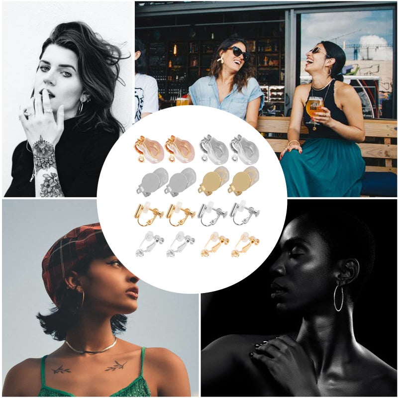 DIYEAR Golden Clip on Earring converters with Silicon Earring Pads, 16pcs Hypoallergenic Round Flat Back Tray Earring Clips Easy Open Loop DIY Earring Making for Women Men Girls Non-Pierced Ears - Image 5